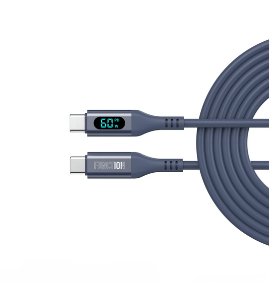 FUNCTION101 Smart Cable 60W USB C to USB C Digital Display 1.5M Freebie - Light Blue