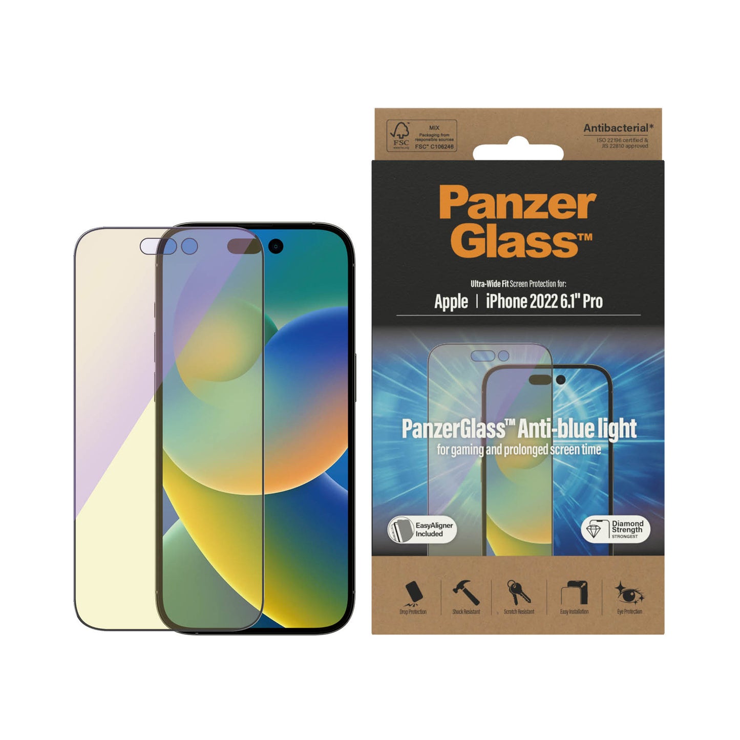 PANZERGLASS Ultra-Wide Fit Anti-Bluelight (wA) for iPhone 14 Pro - Clear