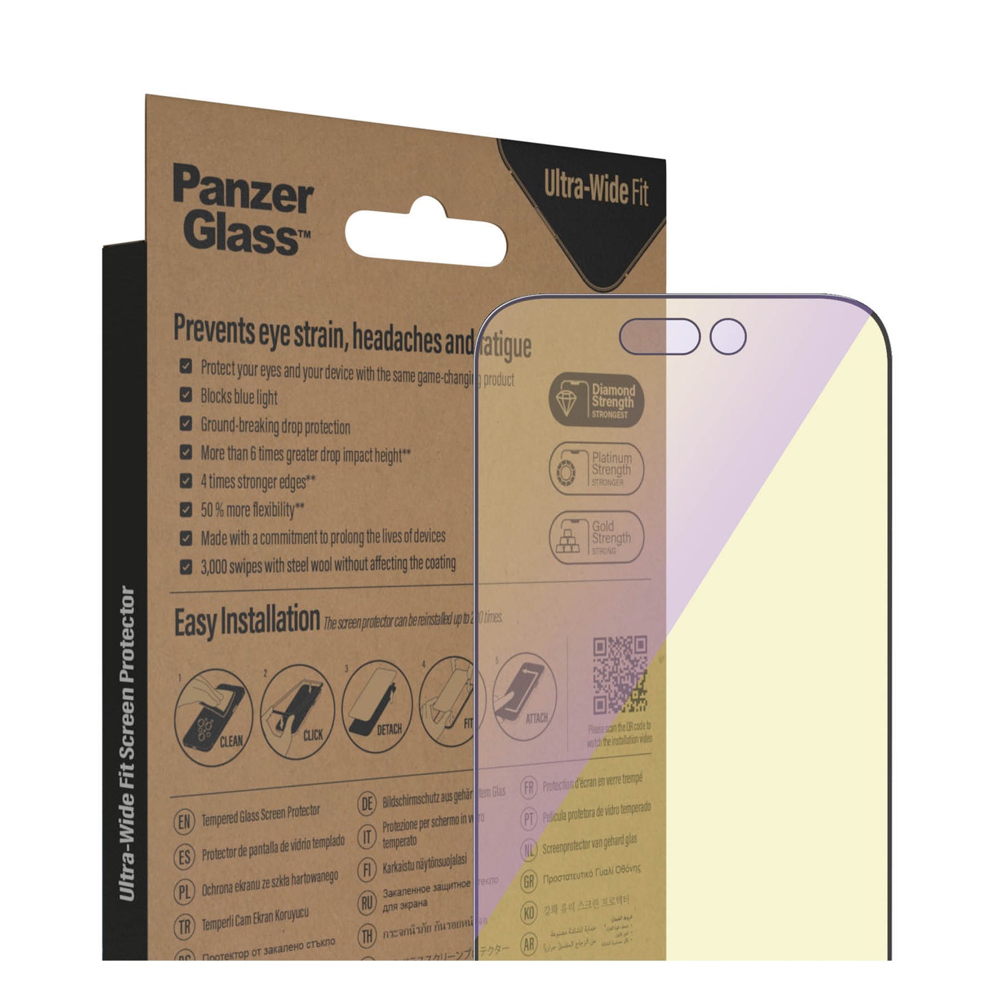 PANZERGLASS Ultra-Wide Fit Anti-Bluelight (wA) for iPhone 14 Pro - Clear