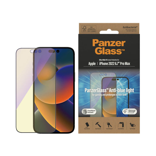 PANZERGLASS Ultra-Wide Fit Anti-Bluelight (wA) for iPhone 14 Pro Max - Clear