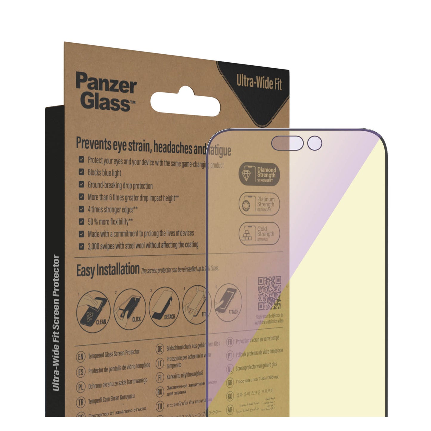 PANZERGLASS Ultra-Wide Fit Anti-Bluelight (wA) for iPhone 14 Pro Max - Clear