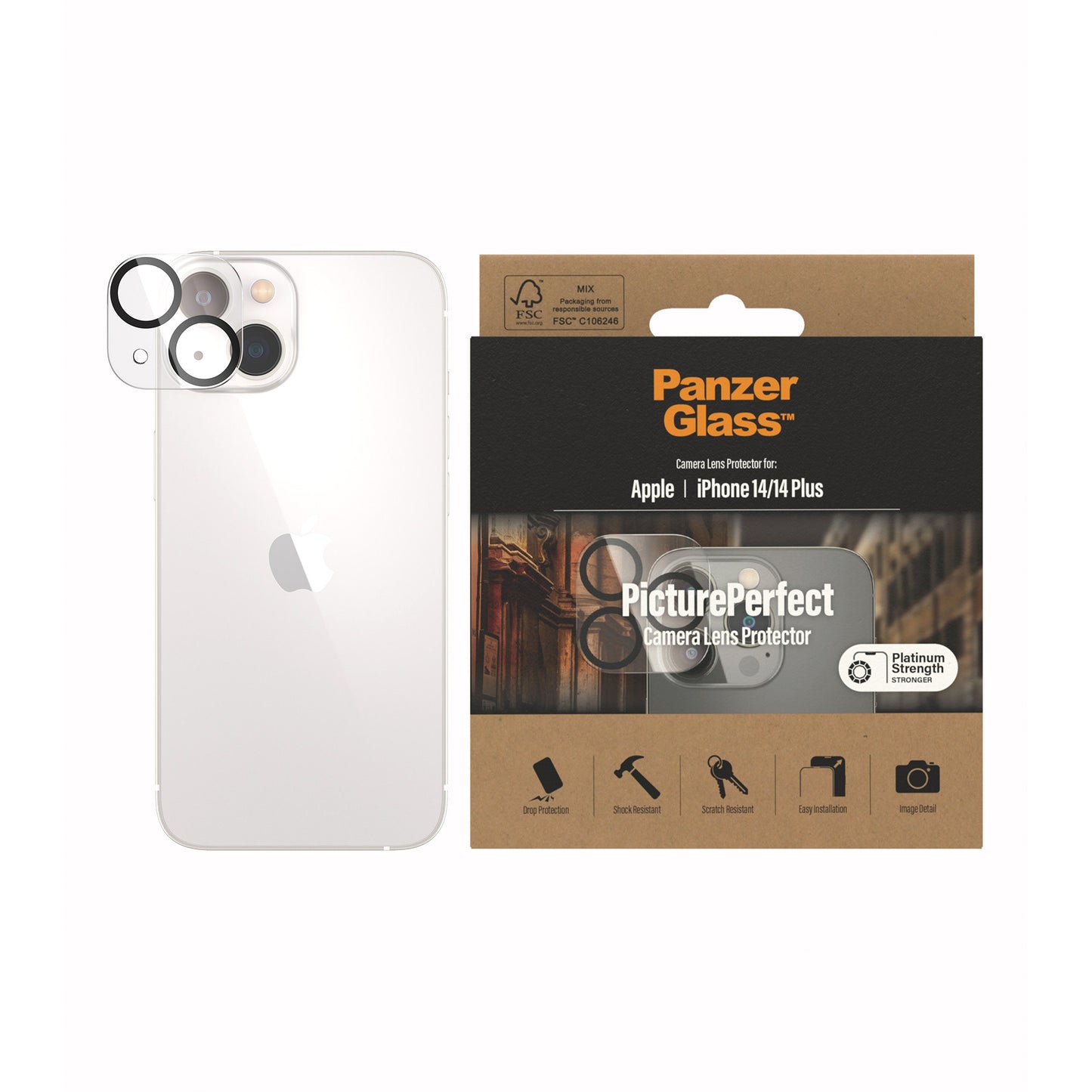 PANZERGLASS PicturePerfect Camera Lens Protector for iPhone 14 / 14 Plus - Clear / Black