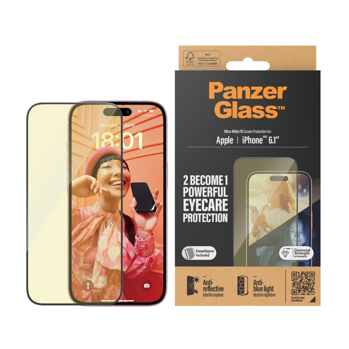 PANZERGLASS Ultra-Wide Fit Eyecare Screen Protection for iPhone 15 - Clear