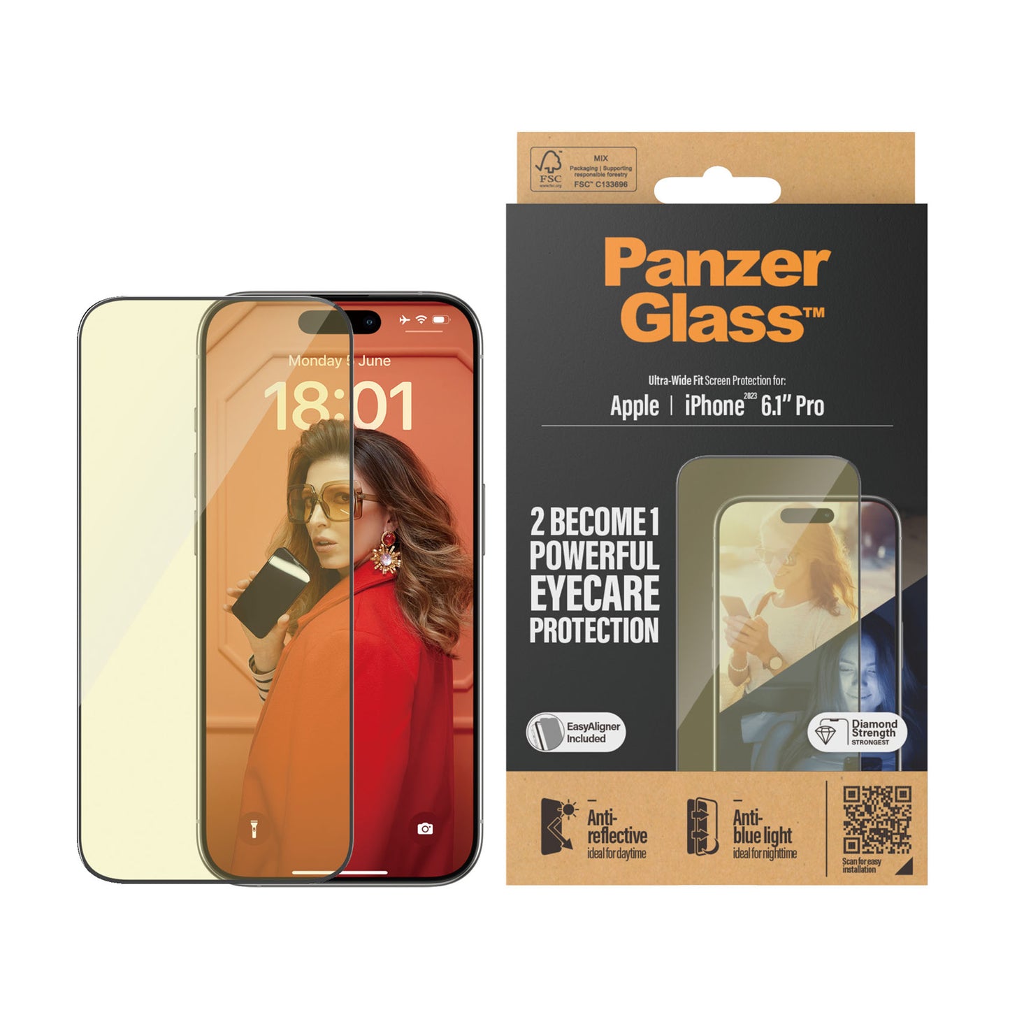 PANZERGLASS Ultra-Wide Fit Eyecare Screen Protection for iPhone 15 Pro - Clear