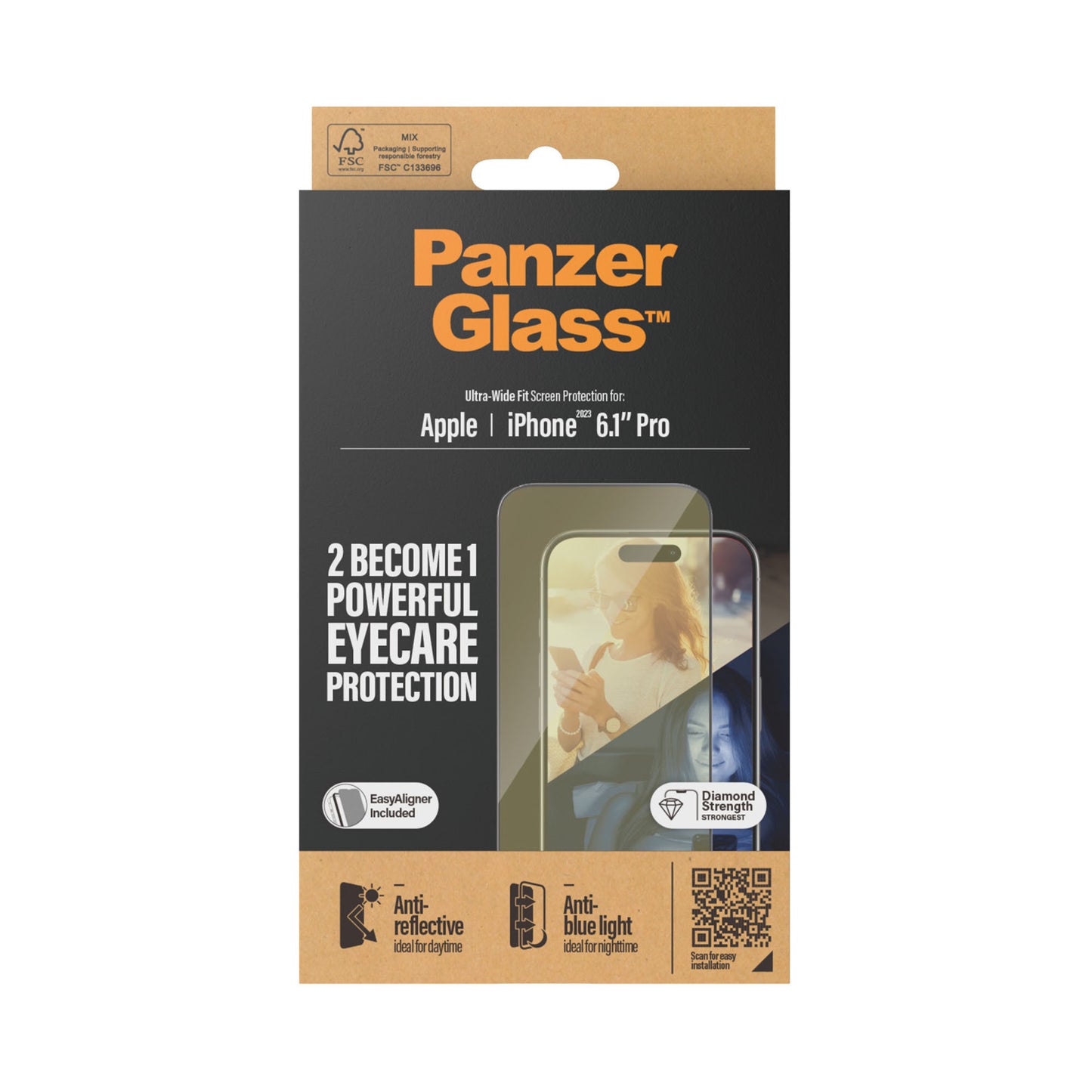 PANZERGLASS Ultra-Wide Fit Eyecare Screen Protection for iPhone 15 Pro - Clear