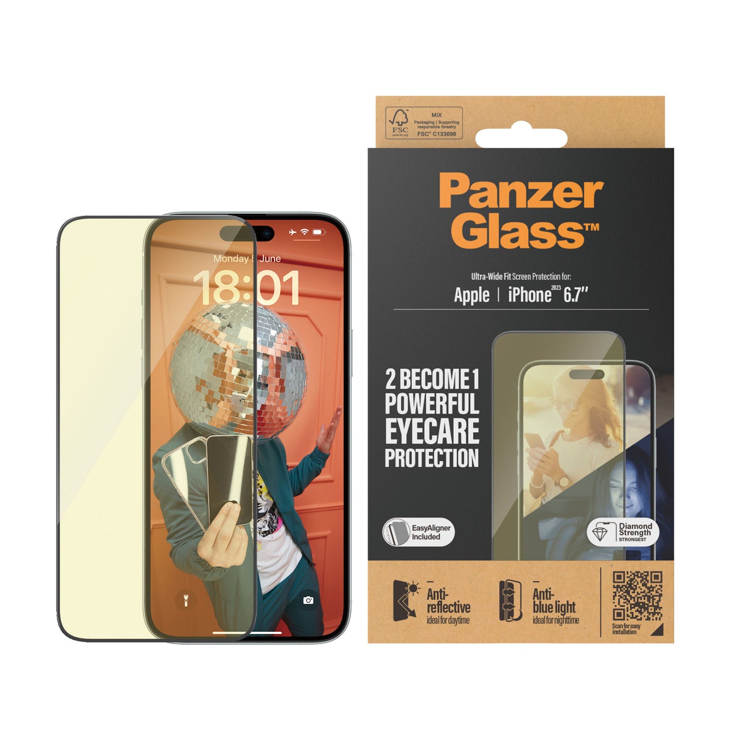 PANZERGLASS Ultra-Wide Fit Eyecare Screen Protection for iPhone 15 Plus - Clear