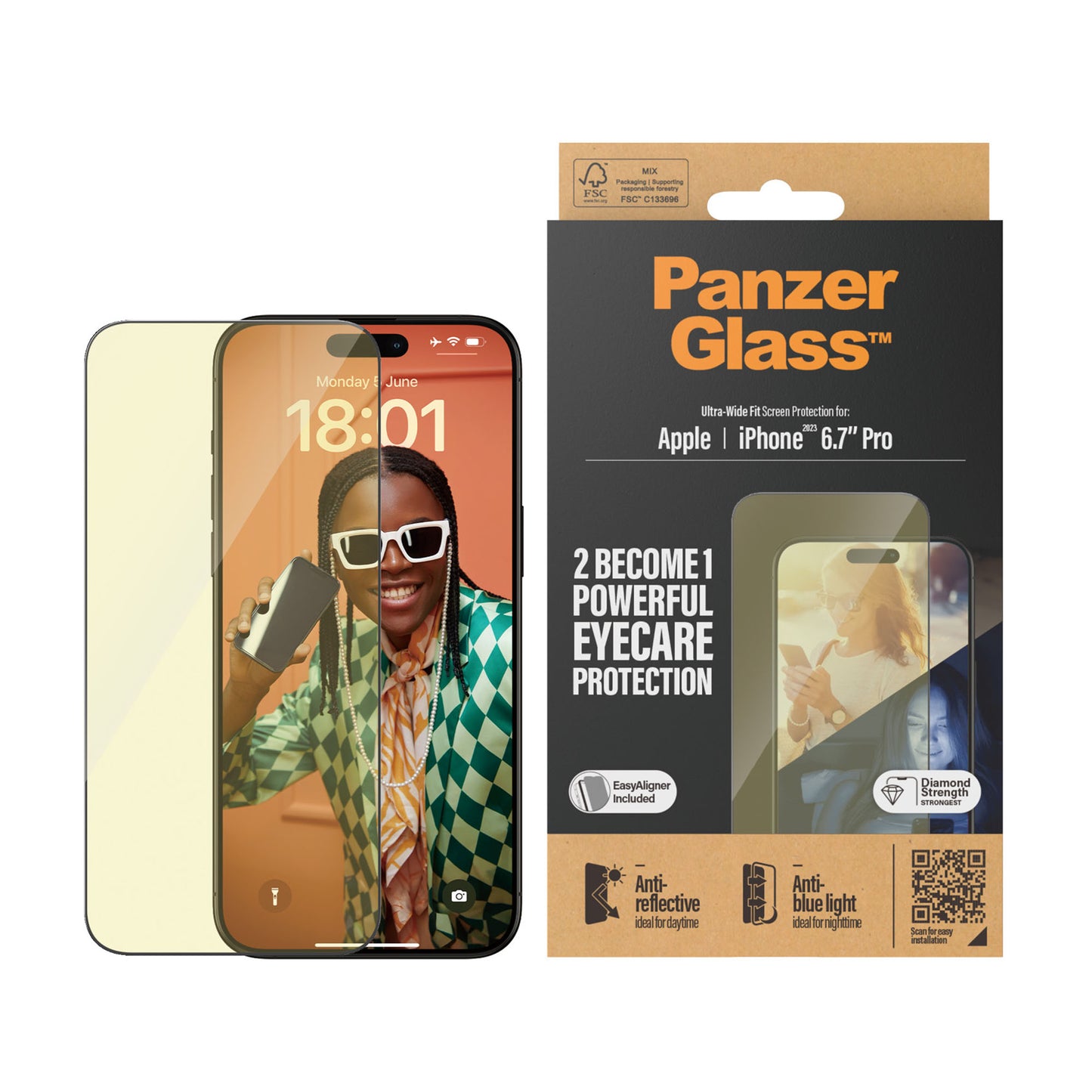 PANZERGLASS Ultra-Wide Fit Eyecare Screen Protection for iPhone 15 Pro Max - Clear