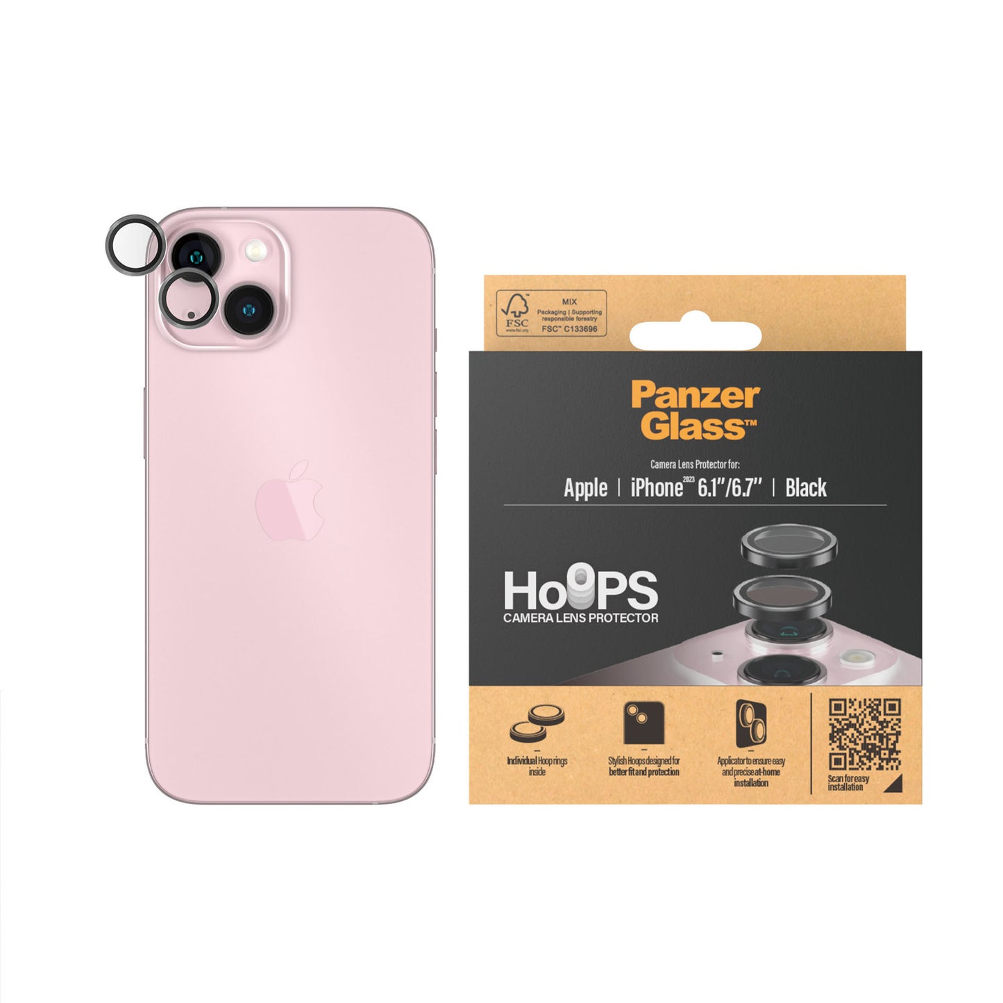 PANZERGLASS Hoops Camera Lens Protector for iPhone 15 / 15 Plus - Black