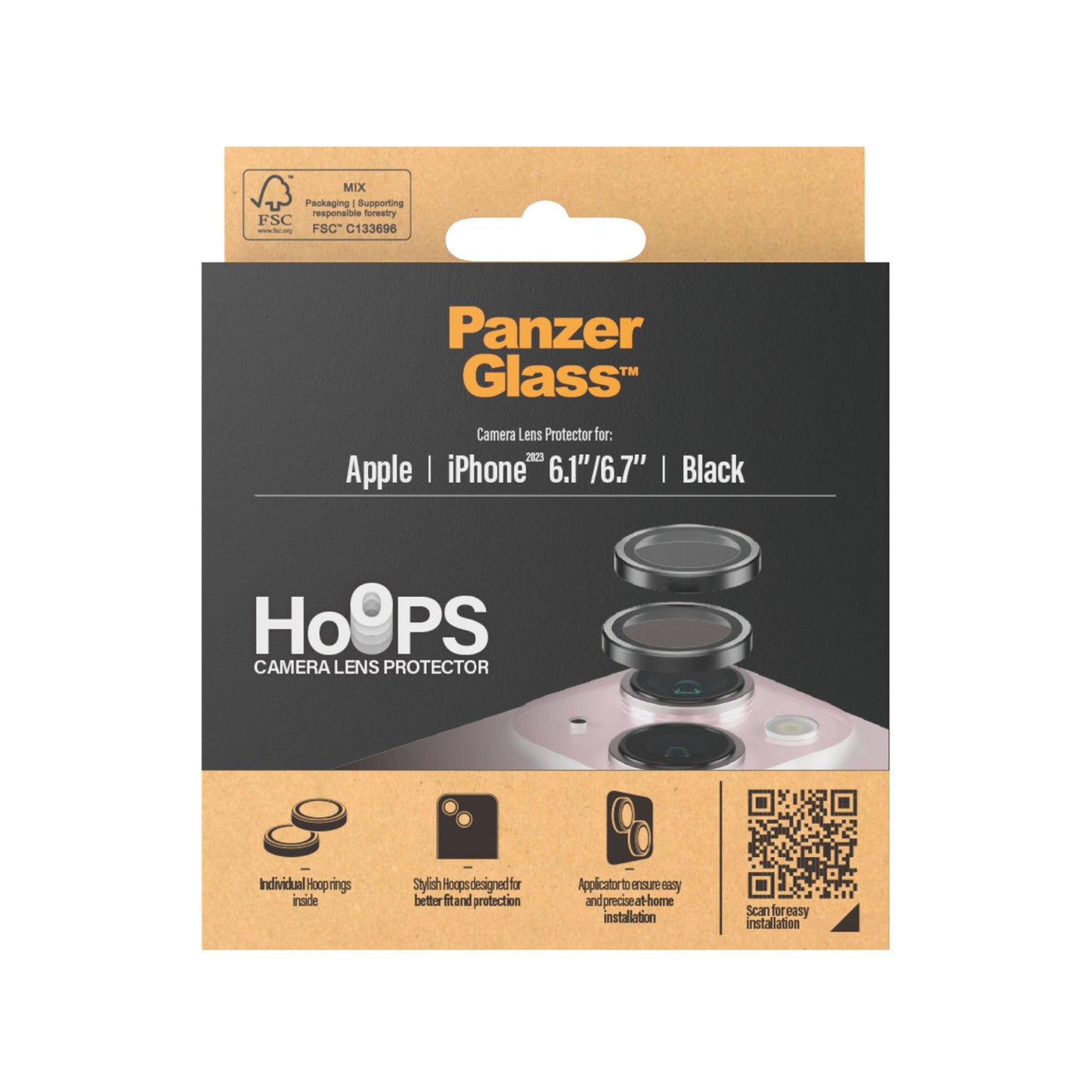 PANZERGLASS Hoops Camera Lens Protector for iPhone 15 / 15 Plus - Black