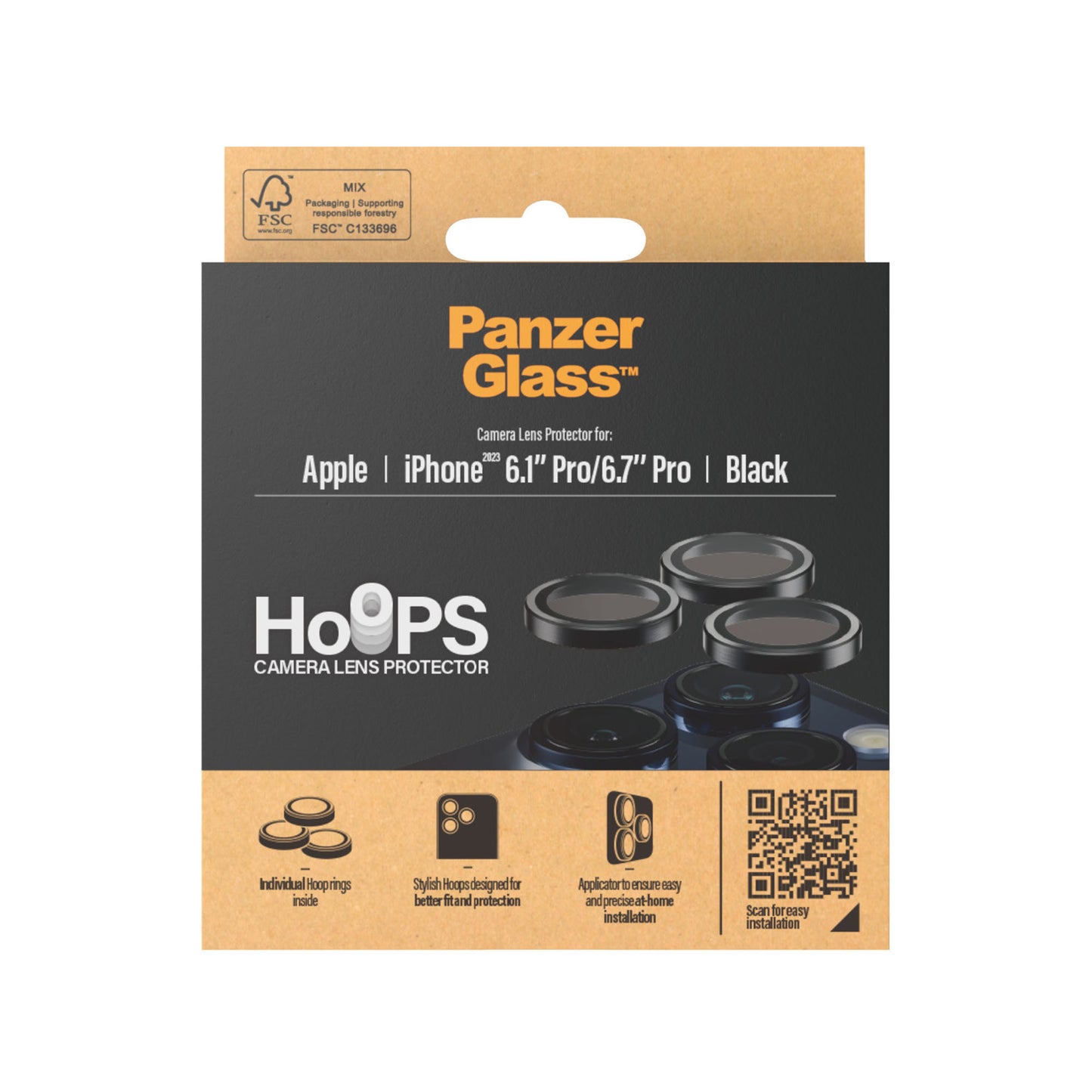 PANZERGLASS Hoops Camera Lens Protector for iPhone 15 Pro / 15 Pro Max - Black