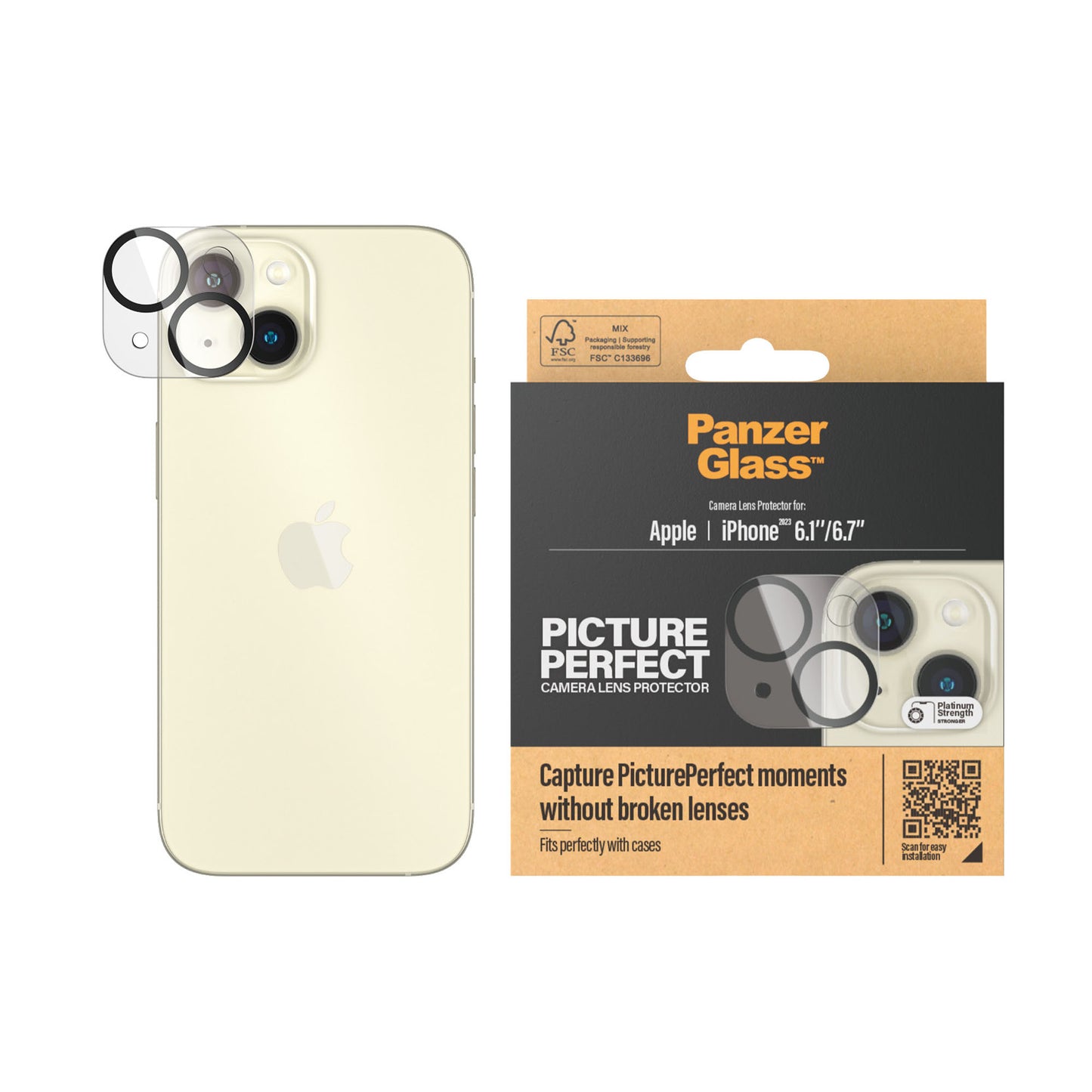PANZERGLASS PicturePerfect Camera Lens Protector for iPhone 15 / 15 Plus - Black