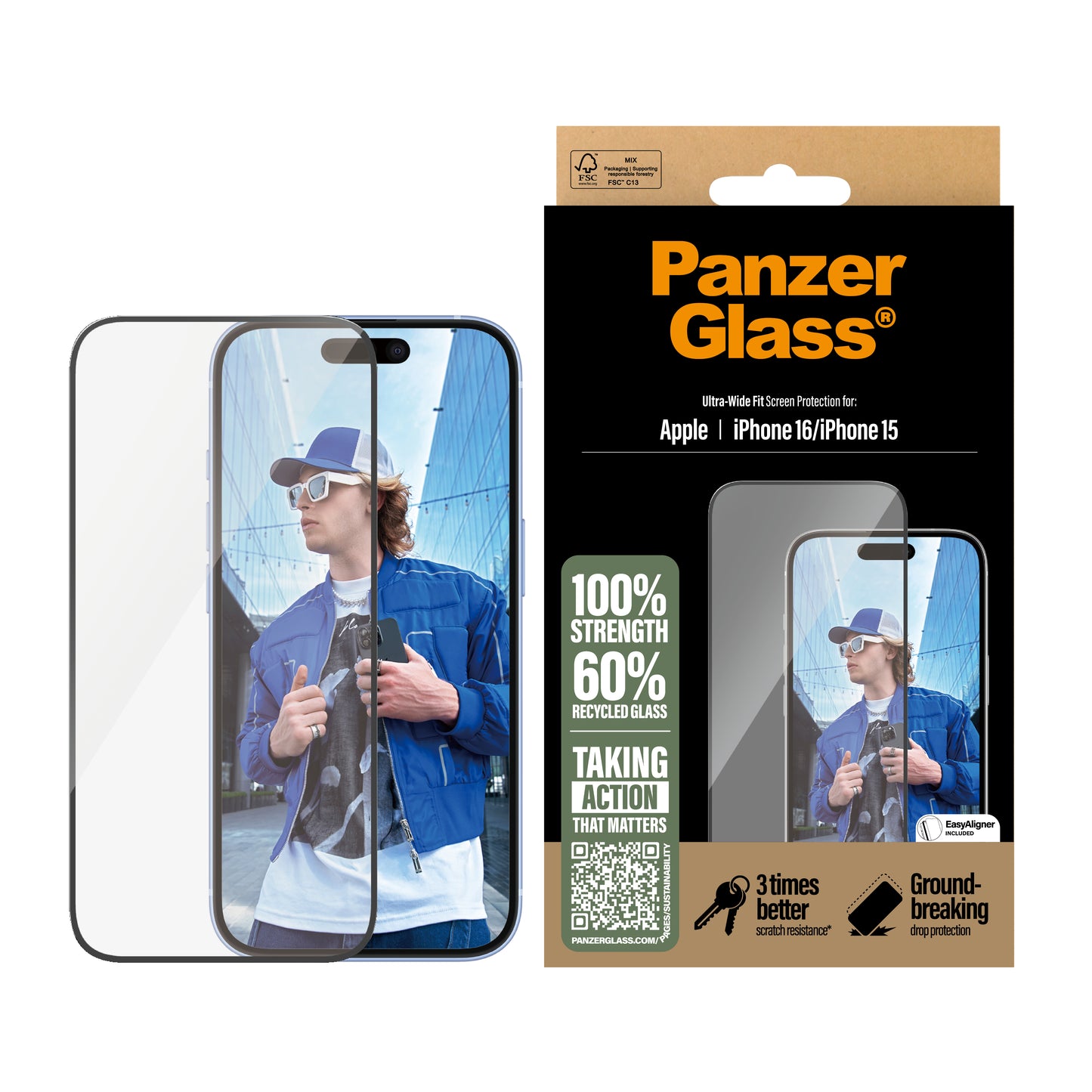 PANZERGLASS Ultra-Wide Fit Screen Protector for iPhone 16 - Clear