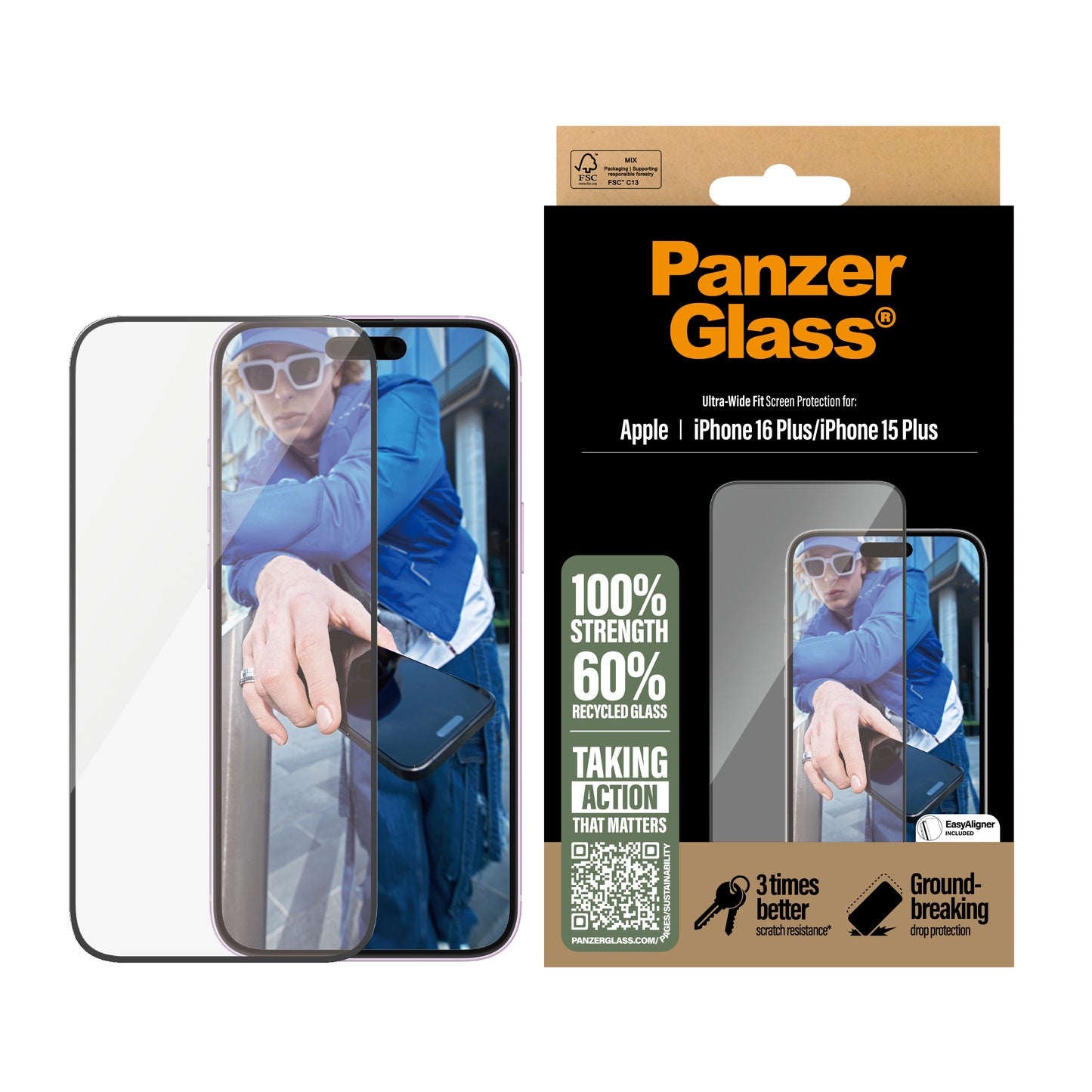 PANZERGLASS Ultra-Wide Fit Screen Protector for iPhone 16 Plus - Clear