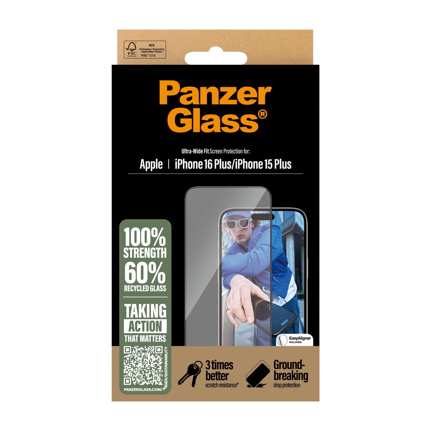 PANZERGLASS Ultra-Wide Fit Screen Protector for iPhone 16 Plus - Clear