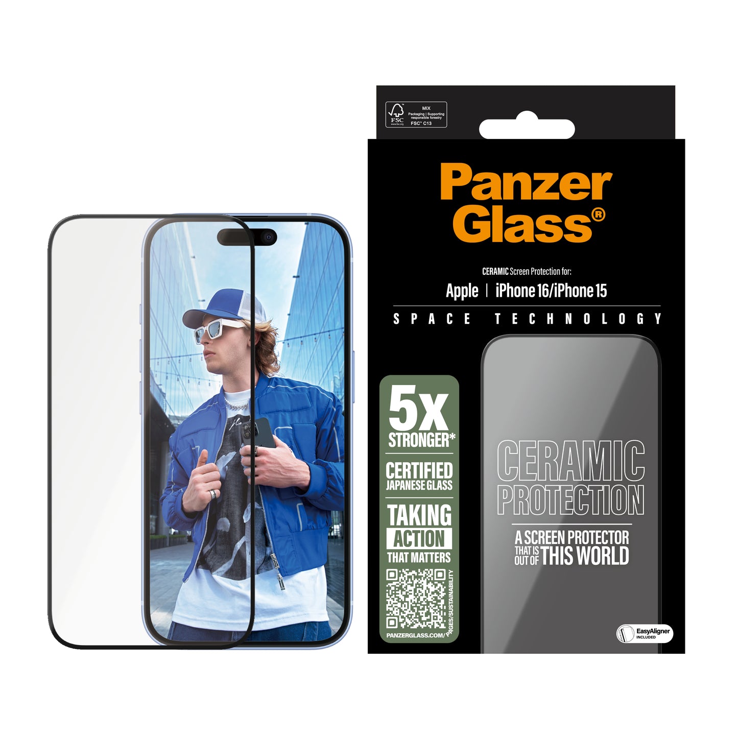 PANZERGLASS Ultra-Wide Fit Ceramic Screen Protector for iPhone 16 - Clear