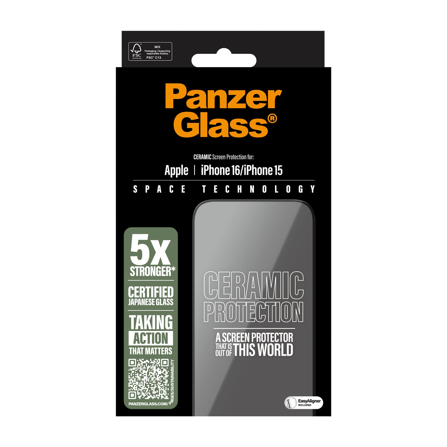 PANZERGLASS Ultra-Wide Fit Ceramic Screen Protector for iPhone 16 - Clear
