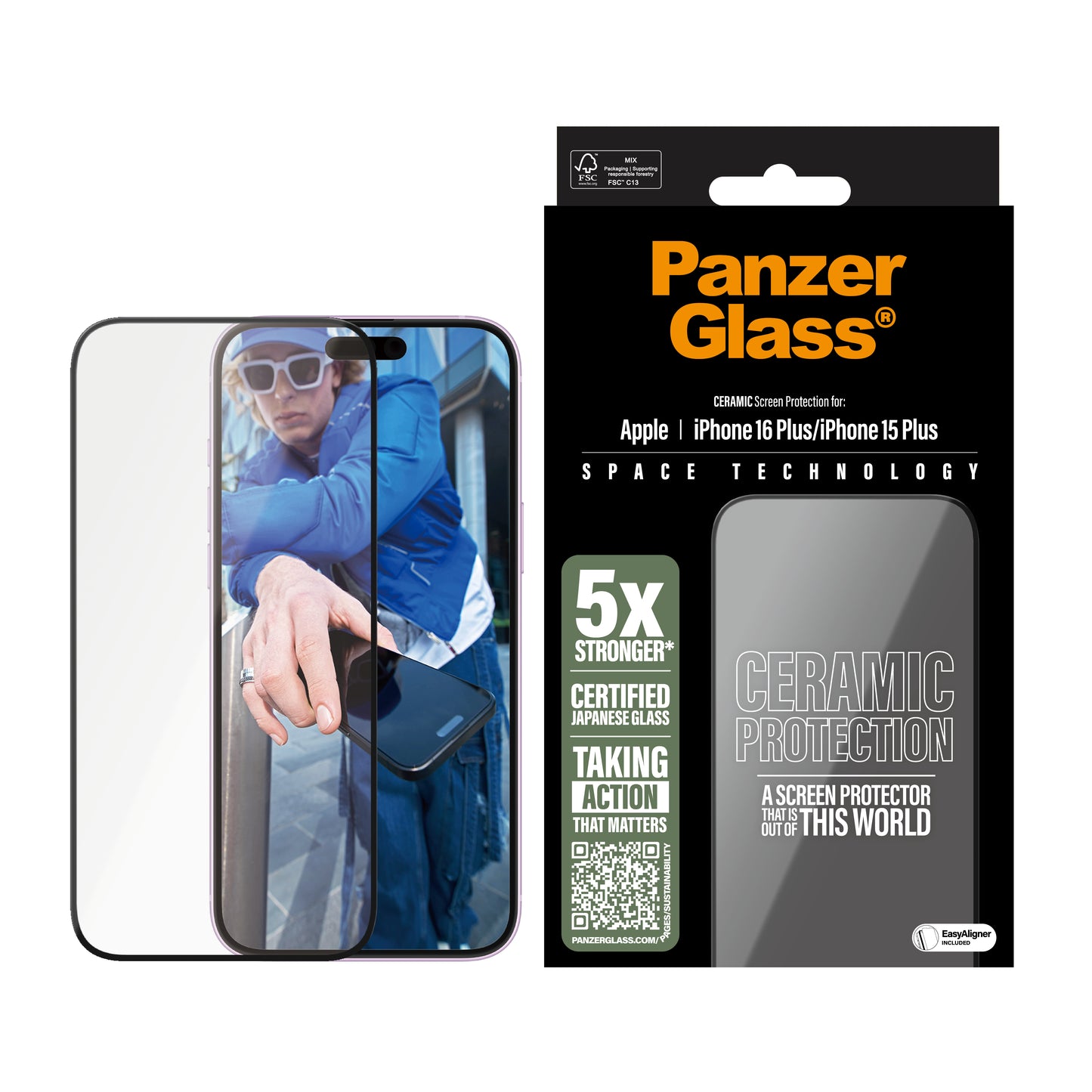 PANZERGLASS Ultra-Wide Fit Ceramic Screen Protector for iPhone 16 Plus - Clear