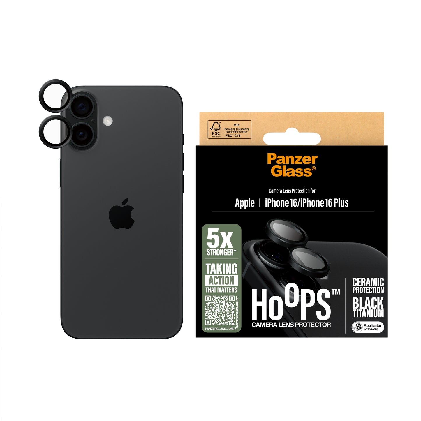 PANZERGLASS Hoops Camera Lens Protector iPhone 16 / 16 Plus - Ceramic