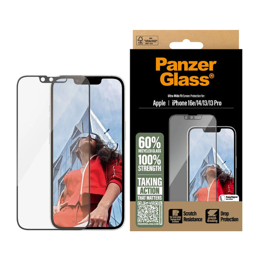 PANZERGLASS Ultra-Wide Fit Screen Protector for iPhone 17e / 16e / 14 / 13 / 13 Pro - Clear