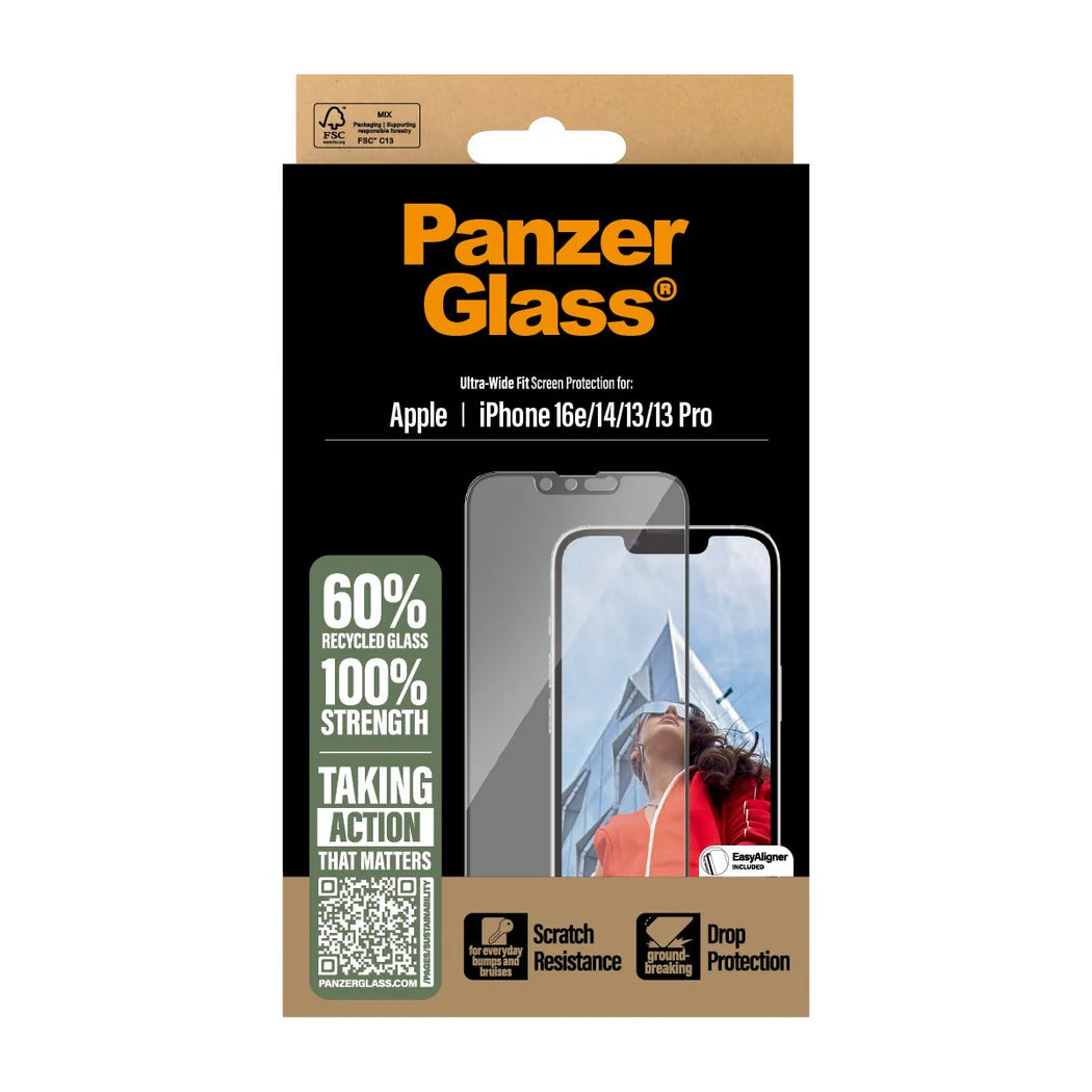 PANZERGLASS Ultra-Wide Fit Screen Protector for iPhone 17e / 16e / 14 / 13 / 13 Pro - Clear