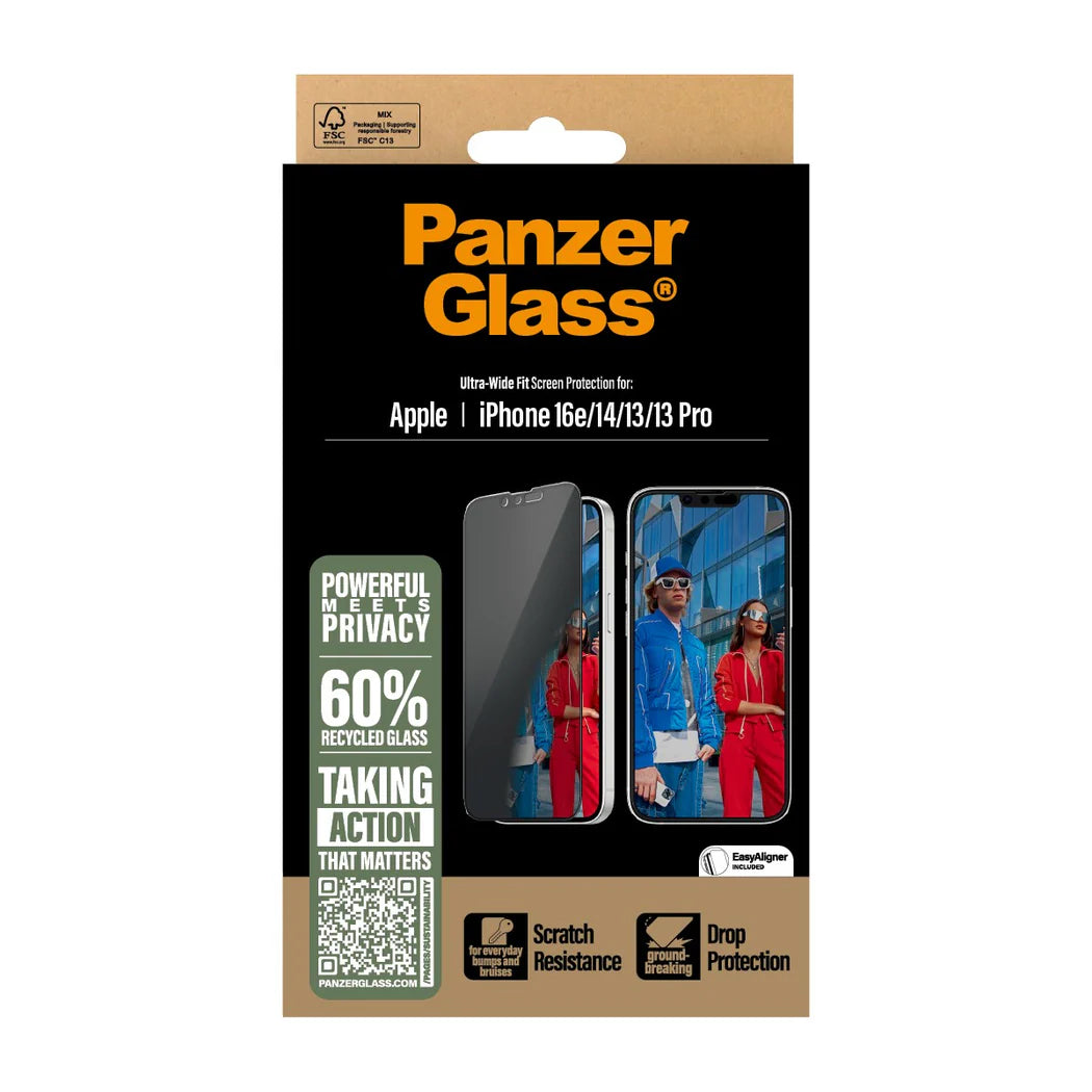 PANZERGLASS Ultra-Wide Fit Screen Protector for iPhone 17e / 16e / 14 / 13 / 13 Pro - Privacy