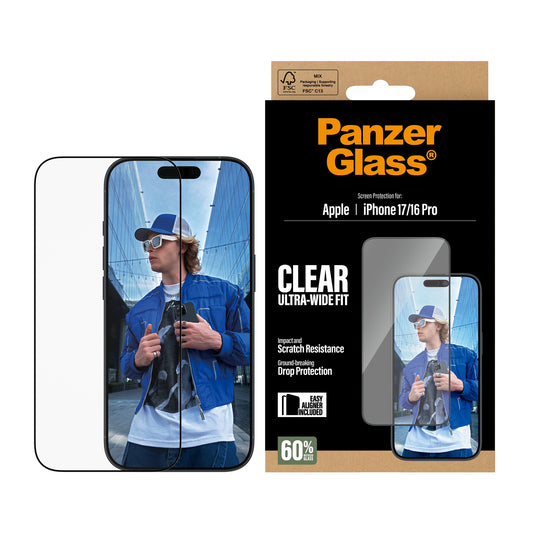 PANZERGLASS Ultra-Wide Fit Screen Protector for iPhone 17 / 16 Pro - Clear