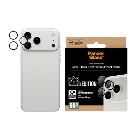 PANZERGLASS Hoops Camera Lens Protector iPhone 17 Pro / 17 Pro Max / 16 Pro / 16 Pro Max - Transparent