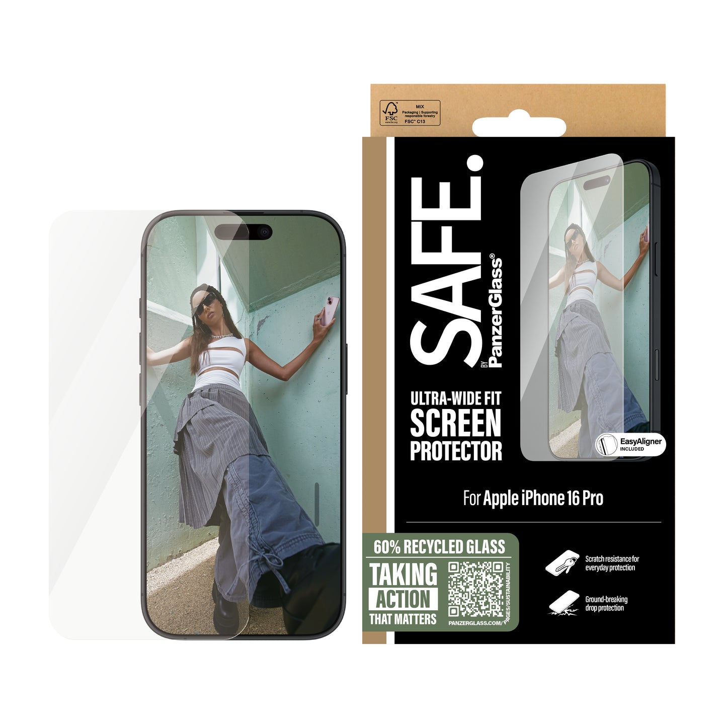 SAFE. BY PANZERGLASS Ultra-Wide Fit Screen Protector for iPhone 16 Pro - Clear