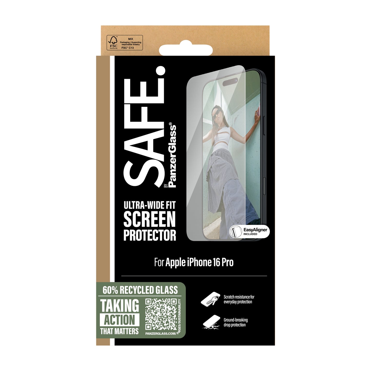 SAFE. BY PANZERGLASS Ultra-Wide Fit Screen Protector for iPhone 16 Pro - Clear