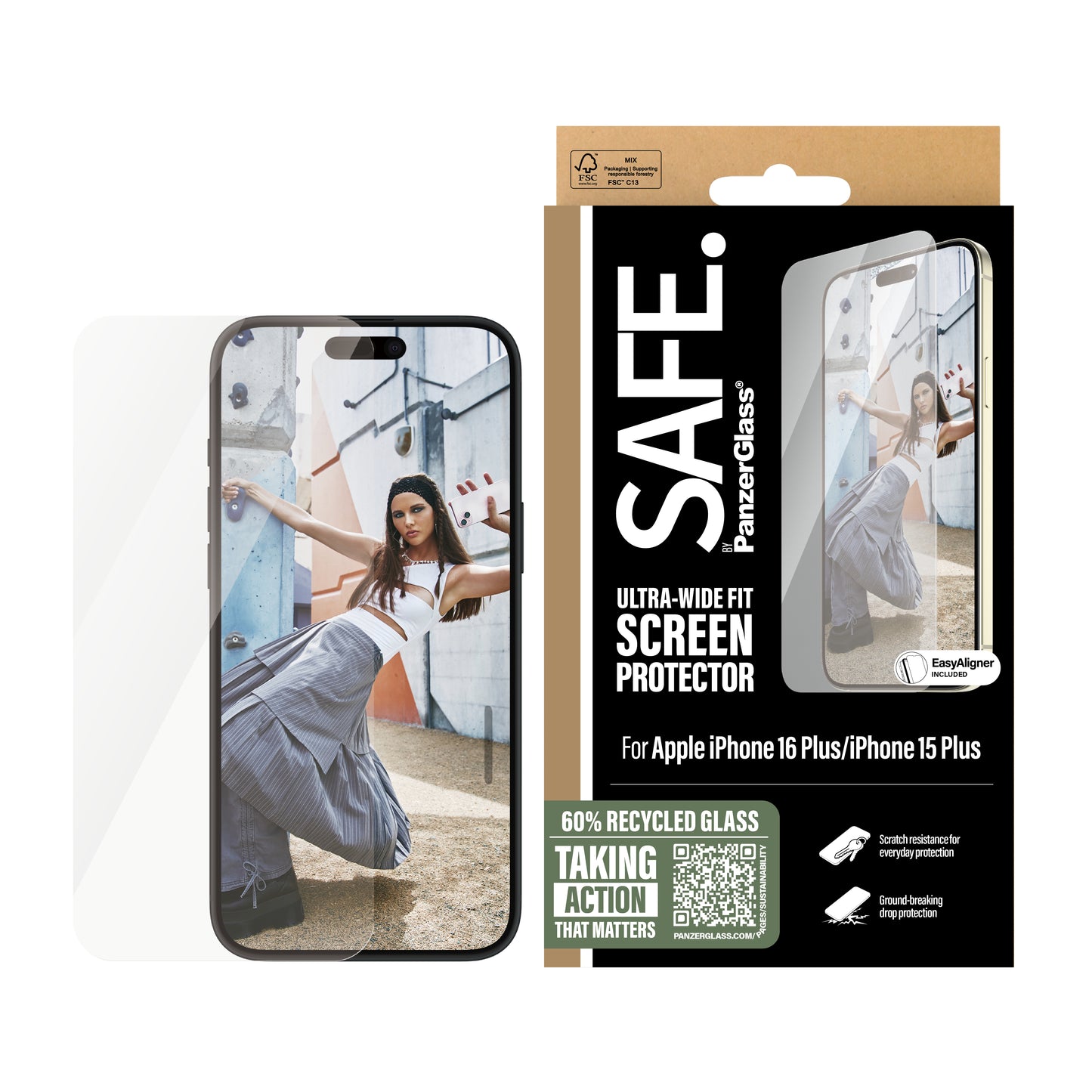SAFE. BY PANZERGLASS Ultra-Wide Fit Screen Protector for iPhone 16 Plus - Clear