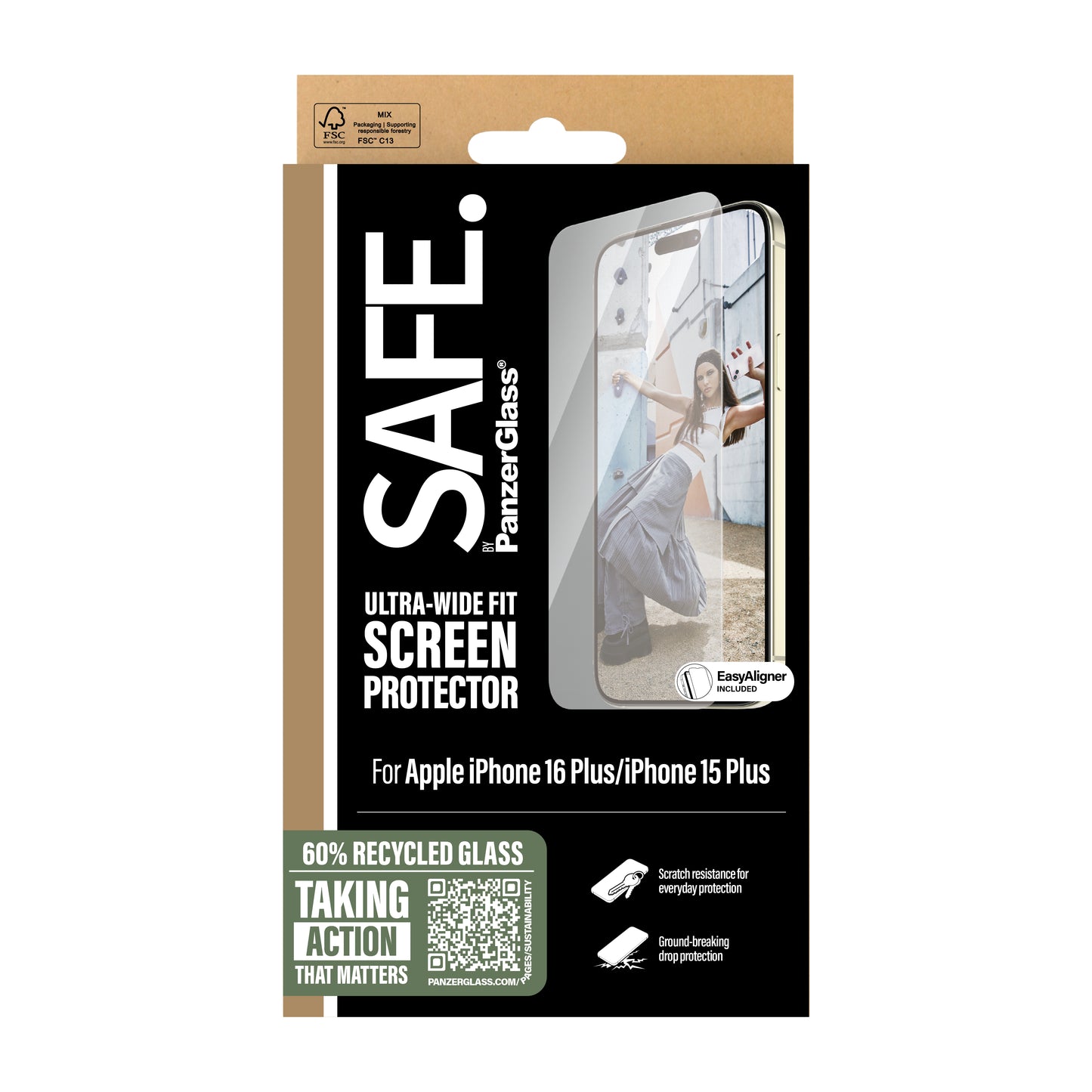 SAFE. BY PANZERGLASS Ultra-Wide Fit Screen Protector for iPhone 16 Plus - Clear