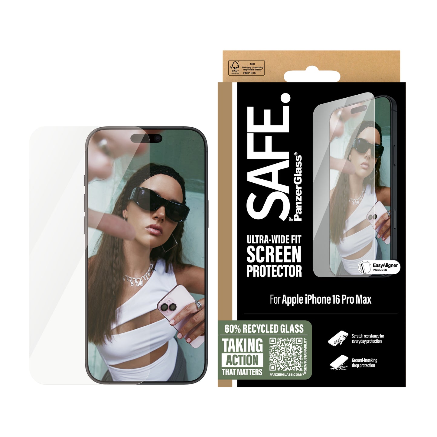 SAFE. BY PANZERGLASS Ultra-Wide Fit Screen Protector for iPhone 16 Pro Max - Clear