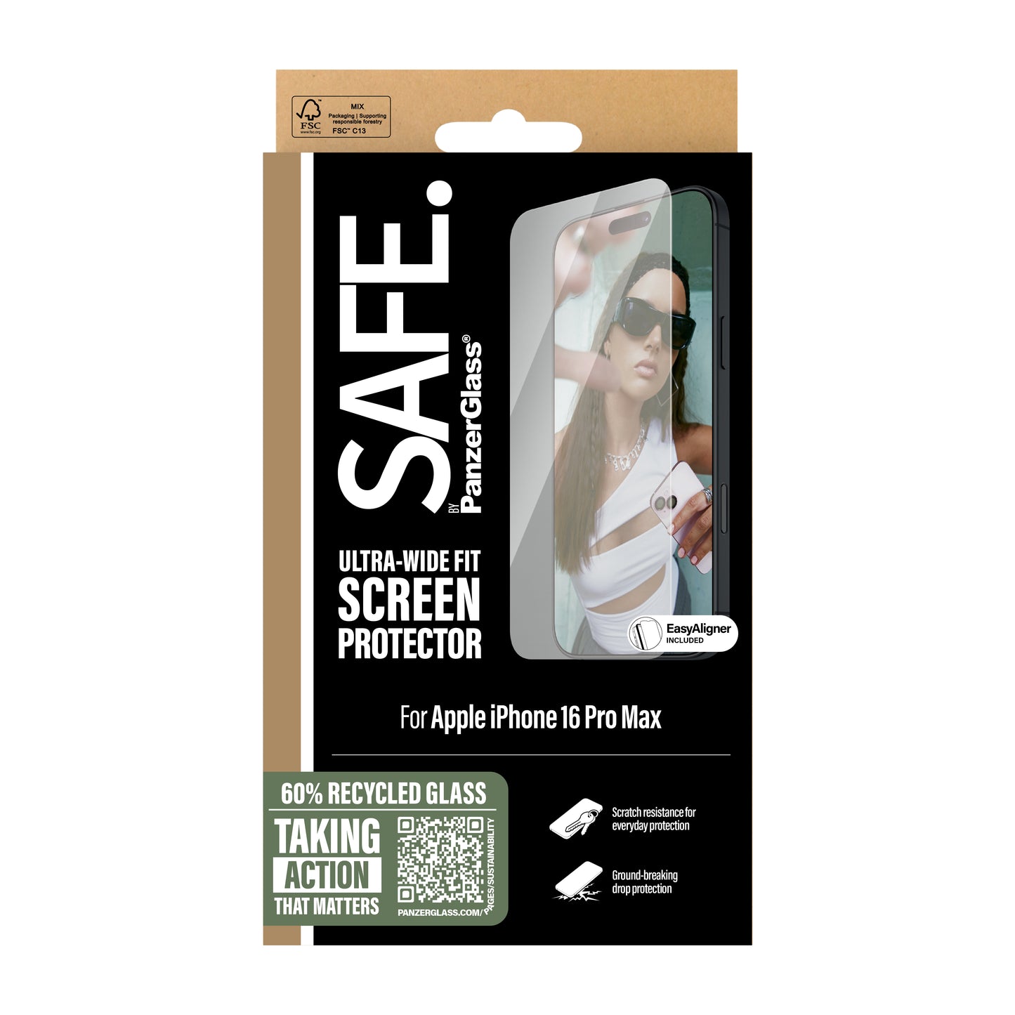 SAFE. BY PANZERGLASS Ultra-Wide Fit Screen Protector for iPhone 16 Pro Max - Clear
