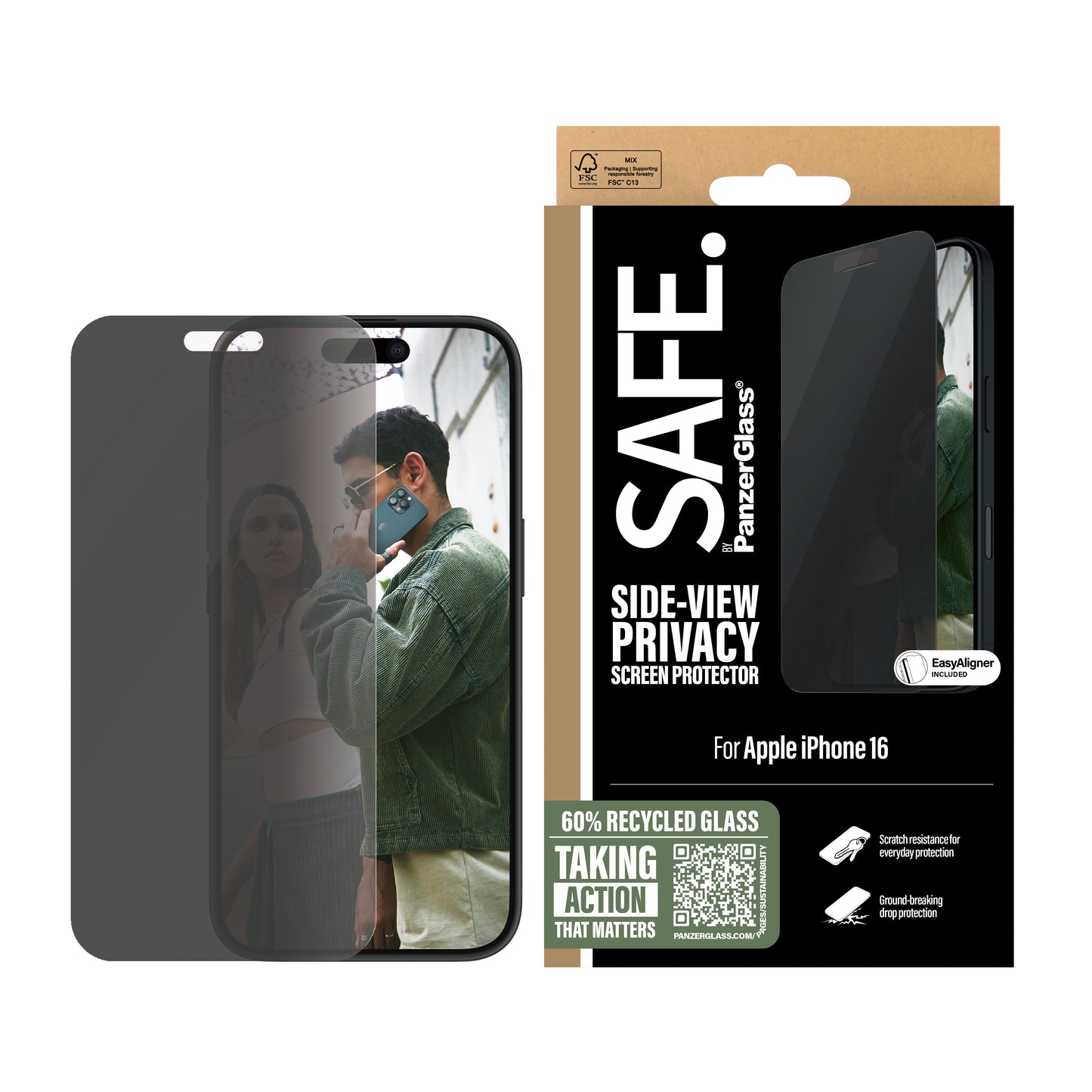 SAFE. BY PANZERGLASS Ultra-Wide Fit Screen Protector for iPhone 16 - Privacy