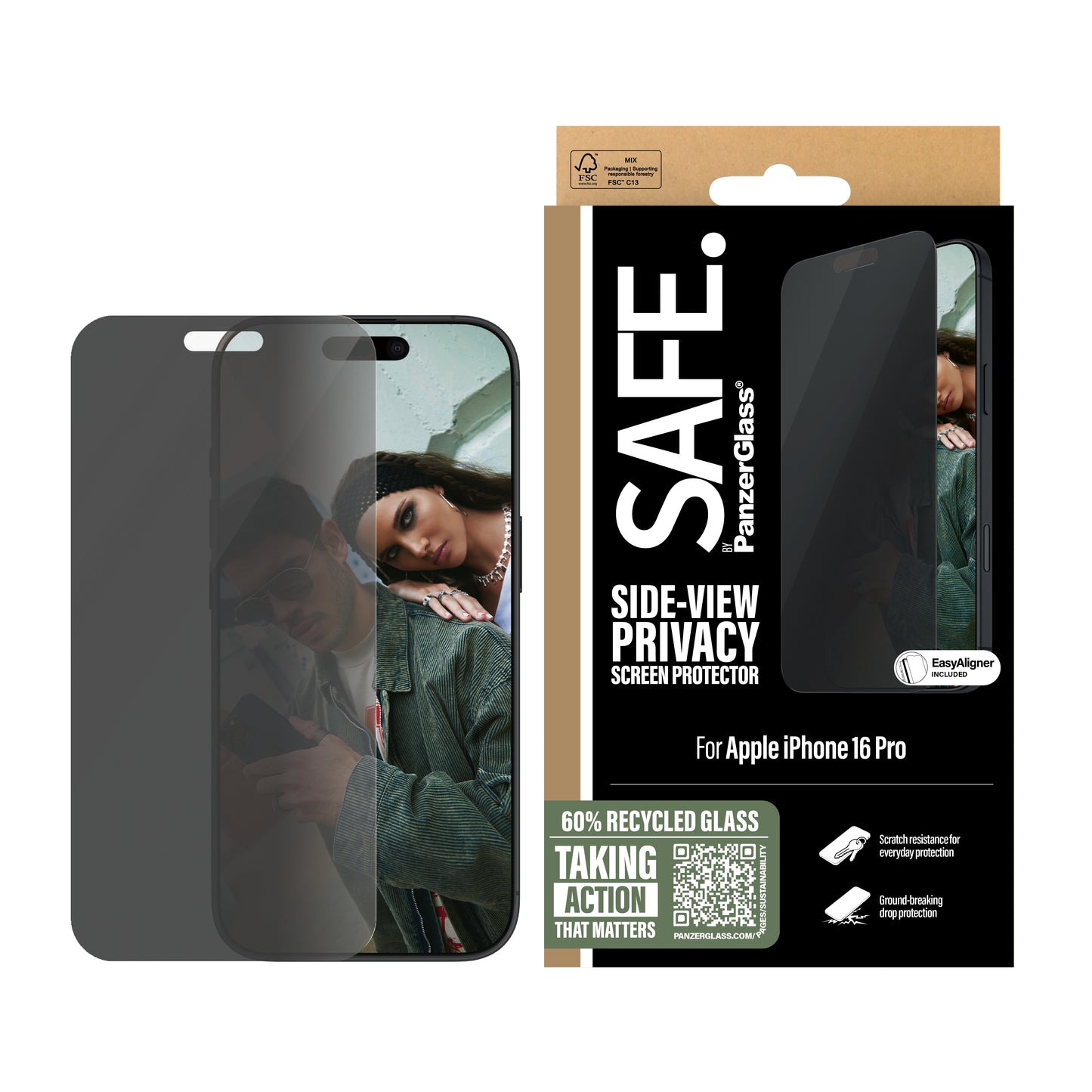 SAFE. BY PANZERGLASS Ultra-Wide Fit Screen Protector for iPhone 16 Pro - Privacy