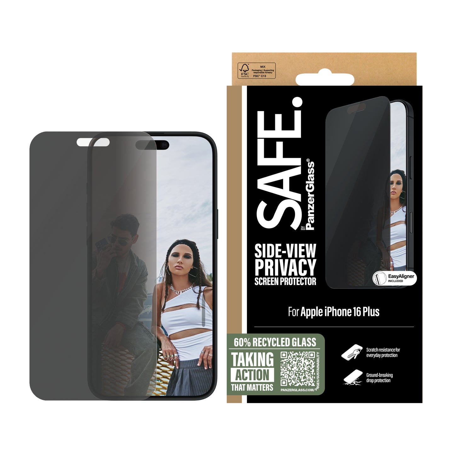 SAFE. BY PANZERGLASS Ultra-Wide Fit Screen Protector for iPhone 16 Plus - Privacy