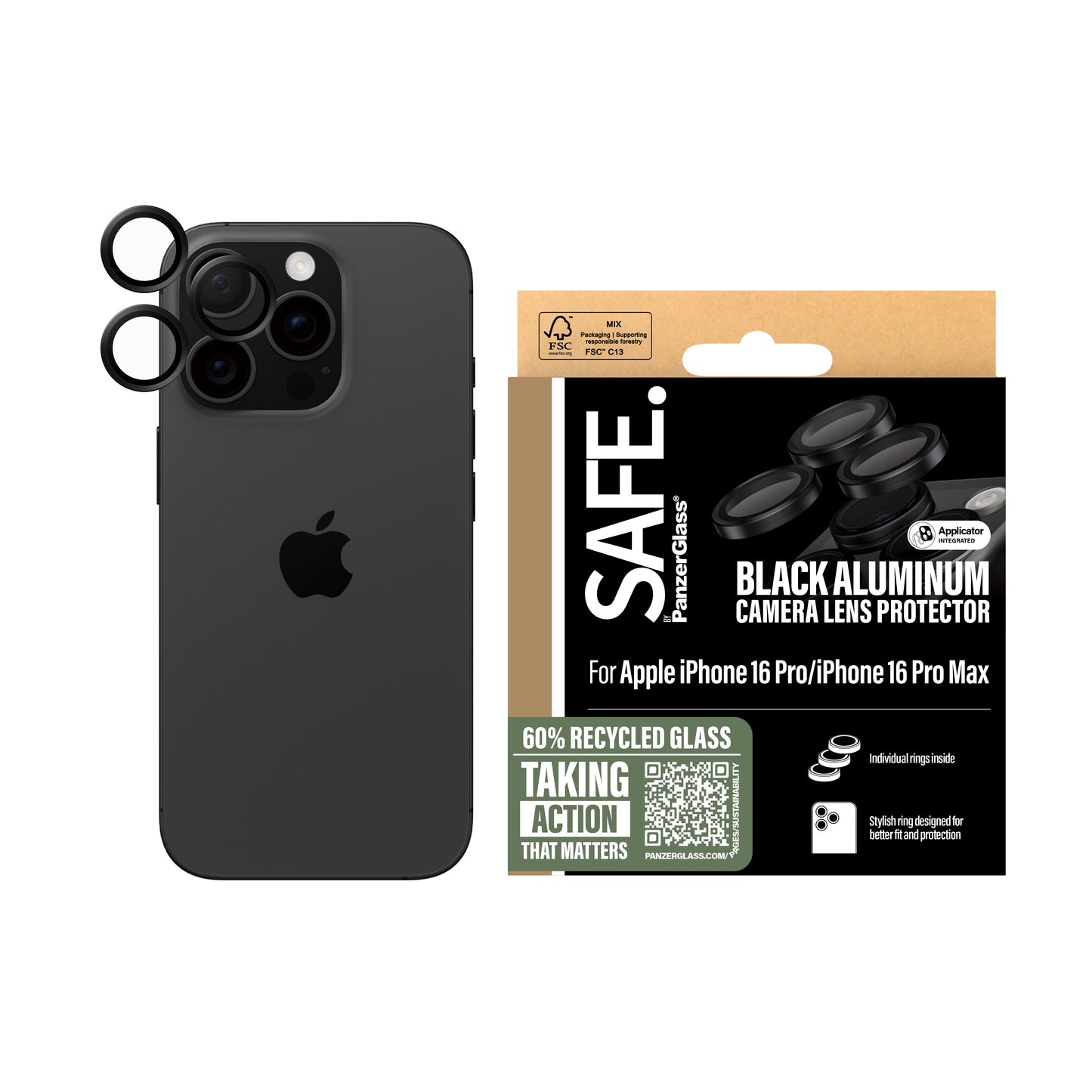 SAFE. BY PANZERGLASS Camera Lens Protector for iPhone 16 Pro / 16 Pro Max - Black