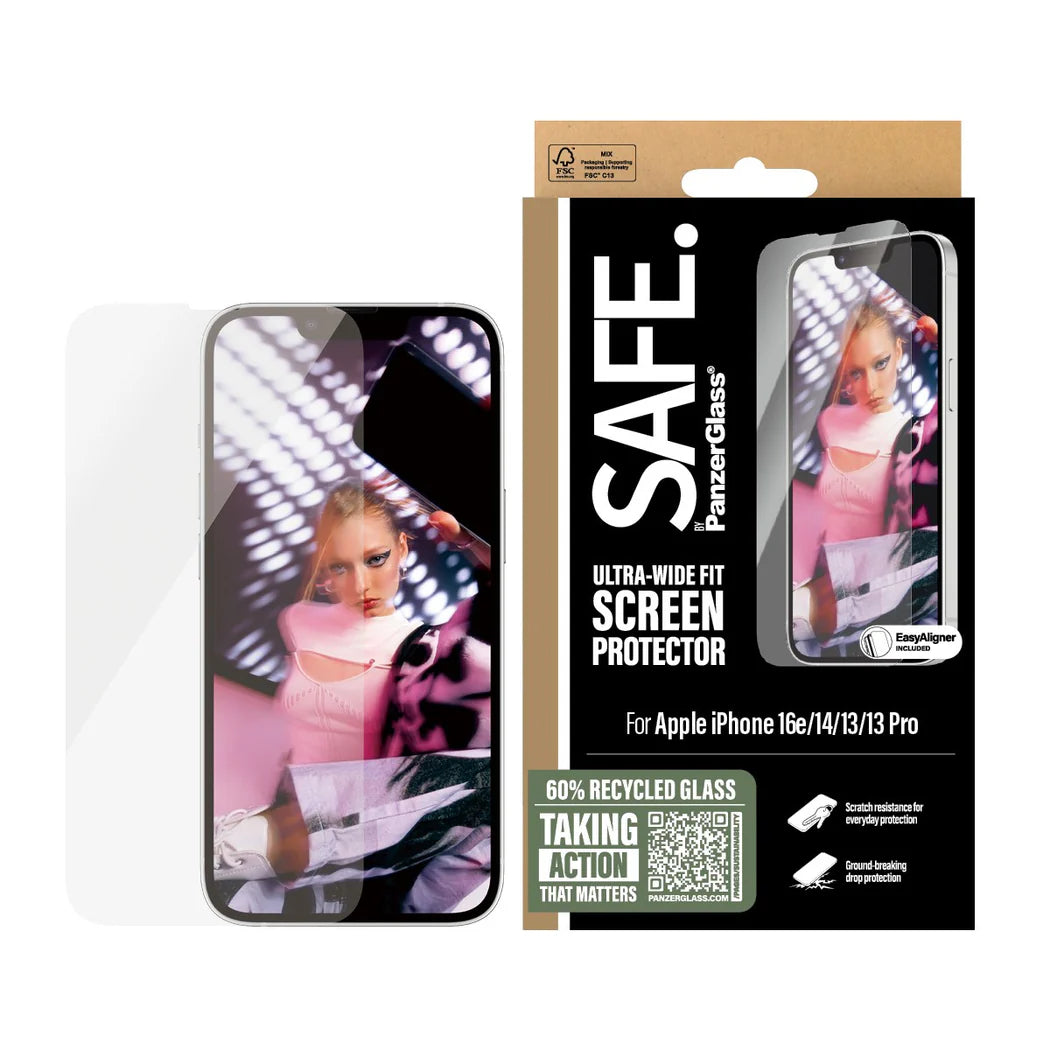 SAFE. BY PANZERGLASS Ultra-Wide Fit Screen Protector for iPhone 17e / 16e / 14 / 13 / 13 Pro - Clear