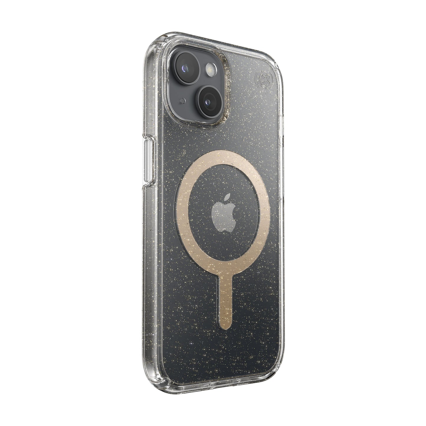 SPECK Presidio Lux Glitter with MagSafe for iPhone 15 - Clear/Gold Glitter/Beige Sweater
