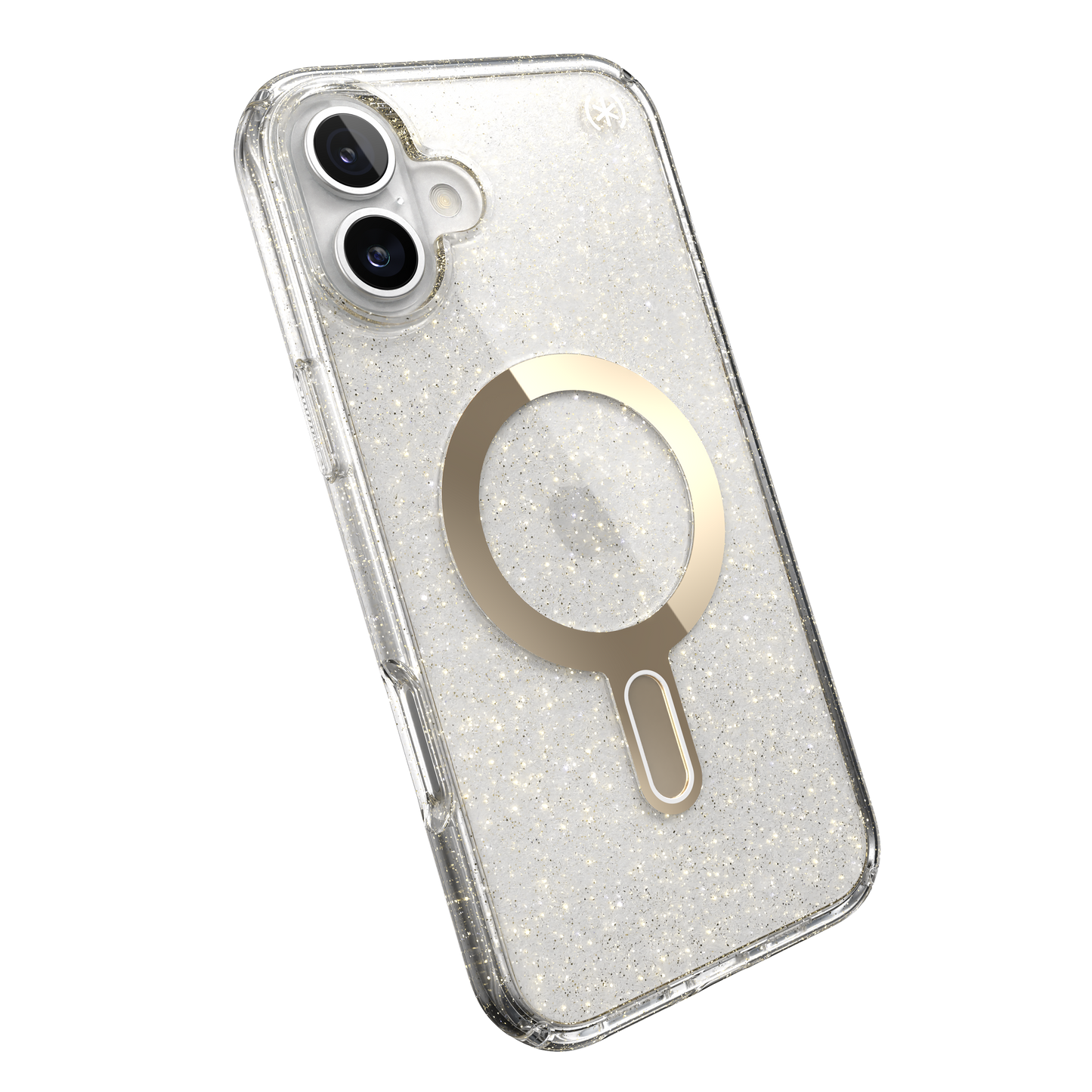 SPECK Presidio Lux Glitter MagSafe + ClickLock Case for iPhone 16 Plus - Clear/Gold Glitter