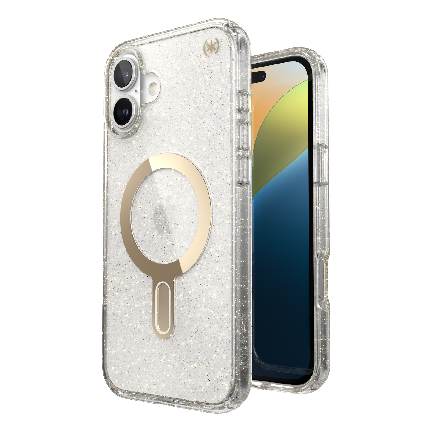 SPECK Presidio Lux Glitter MagSafe + ClickLock Case for iPhone 16 Plus - Clear/Gold Glitter