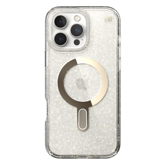SPECK Presidio Lux Glitter MagSafe + ClickLock Case for iPhone 16 Pro Max - Clear/Gold Glitter
