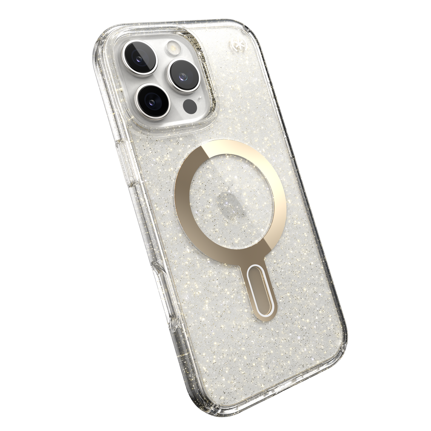 SPECK Presidio Lux Glitter MagSafe + ClickLock Case for iPhone 16 Pro Max - Clear/Gold Glitter