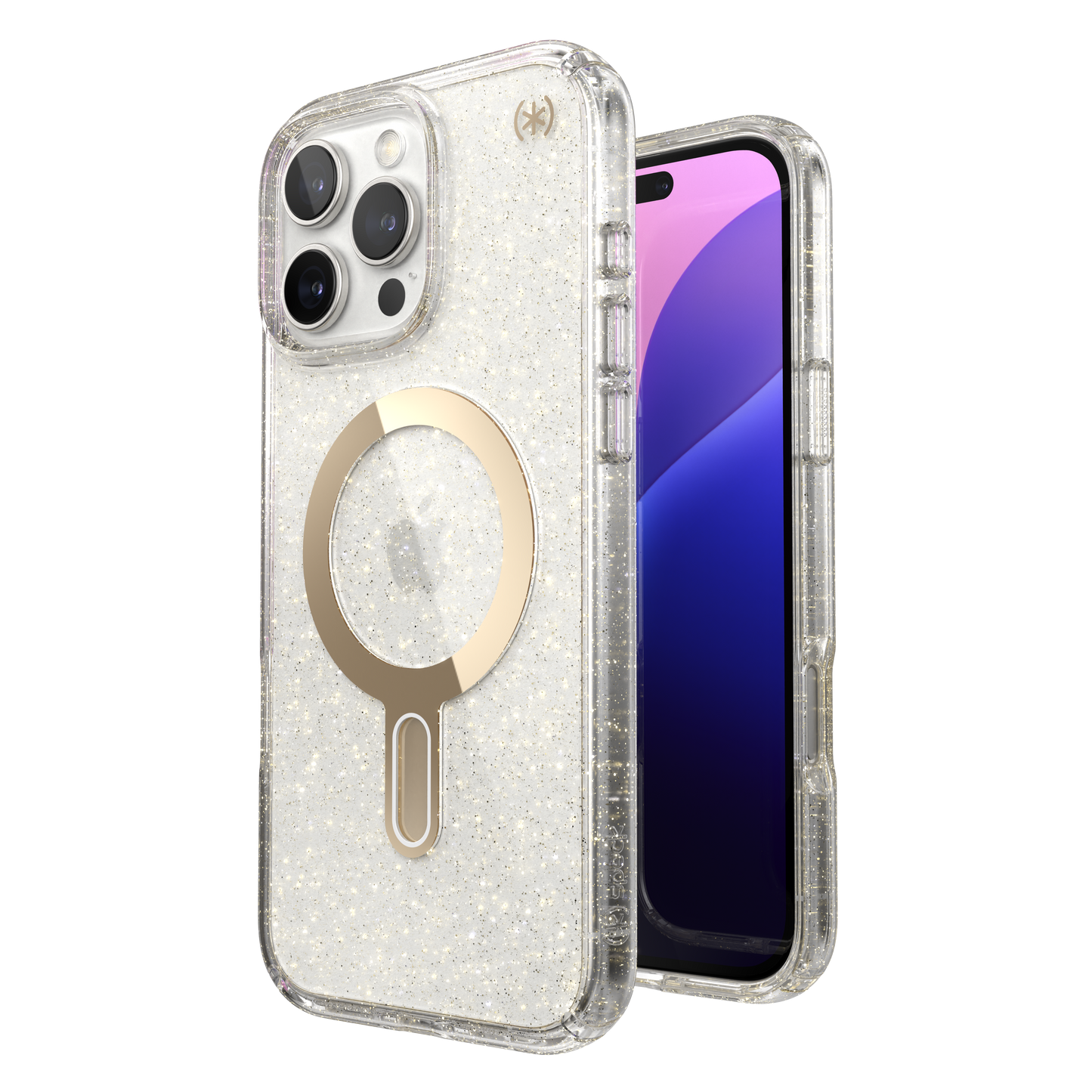 SPECK Presidio Lux Glitter MagSafe + ClickLock Case for iPhone 16 Pro Max - Clear/Gold Glitter