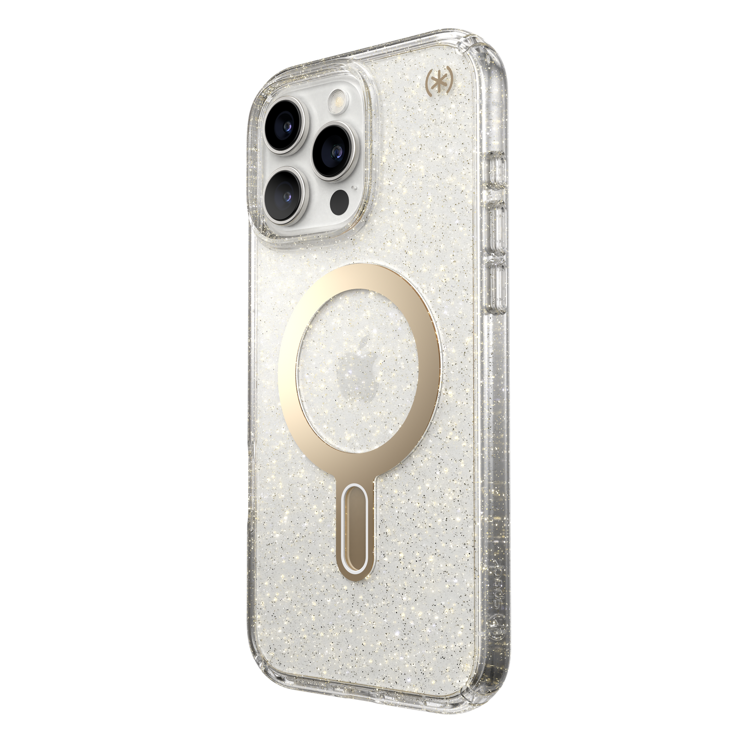 SPECK Presidio Lux Glitter MagSafe + ClickLock Case for iPhone 16 Pro Max - Clear/Gold Glitter