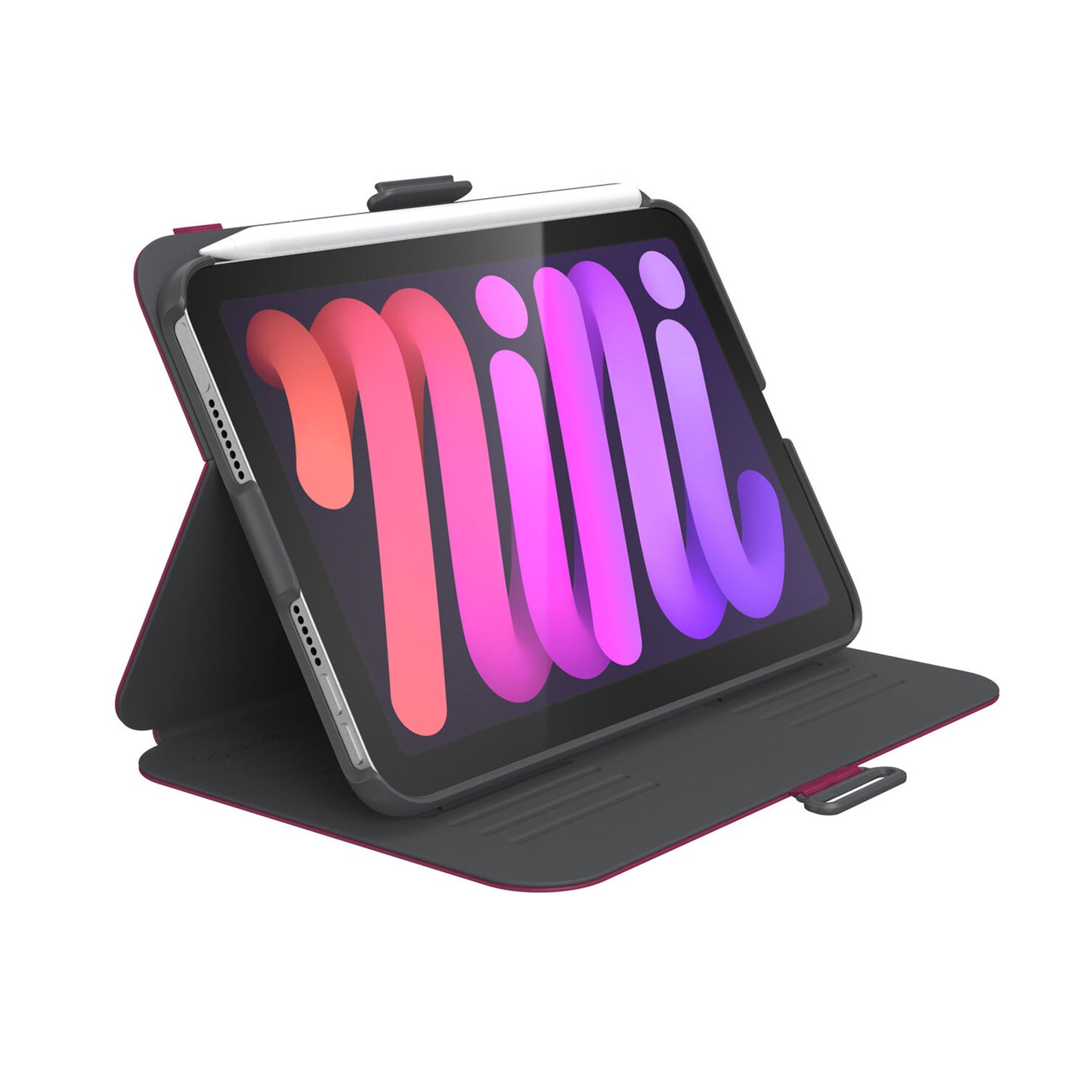 SPECK Balance Folio Case w/ Microban for iPad Mini 6th Gen (2021) - Very Berry Red / Slate Grey