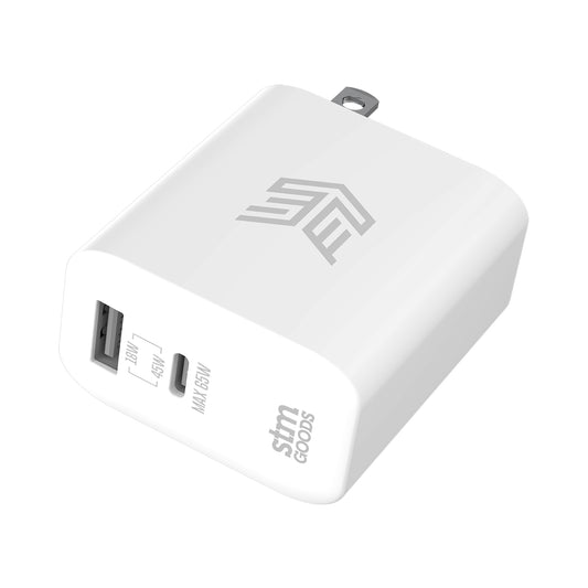 STM 65W Dual Port GaN USB-C & USB-A Power Adapter - White